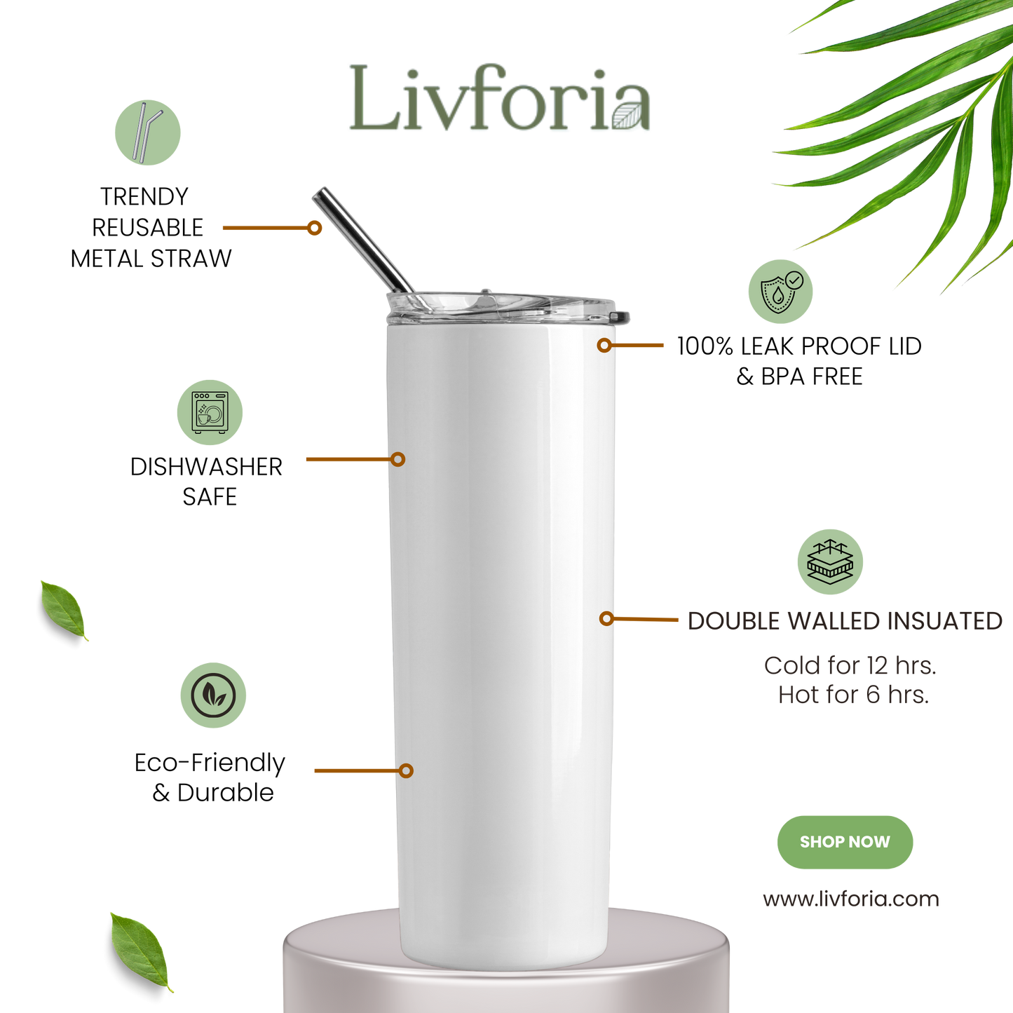 Blush Bloom Tumbler – Cold for 12 Hrs | Hot for 6 | Eco-Friendly | Leak-Proof | Reusable Metal Straw Included (Pack of 1)