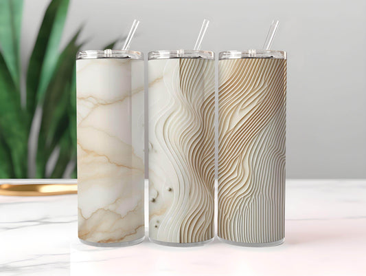 Elegant Neutral 20 oz Stainless Steel Tumbler | Double Wall Insulated | Metal Straw Included - livforia