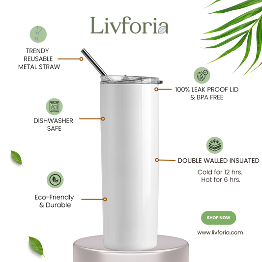 Elegant Neutral 20 oz Stainless Steel Tumbler | Double Wall Insulated |  Reusable Metal Straw Included (Pack of 1)