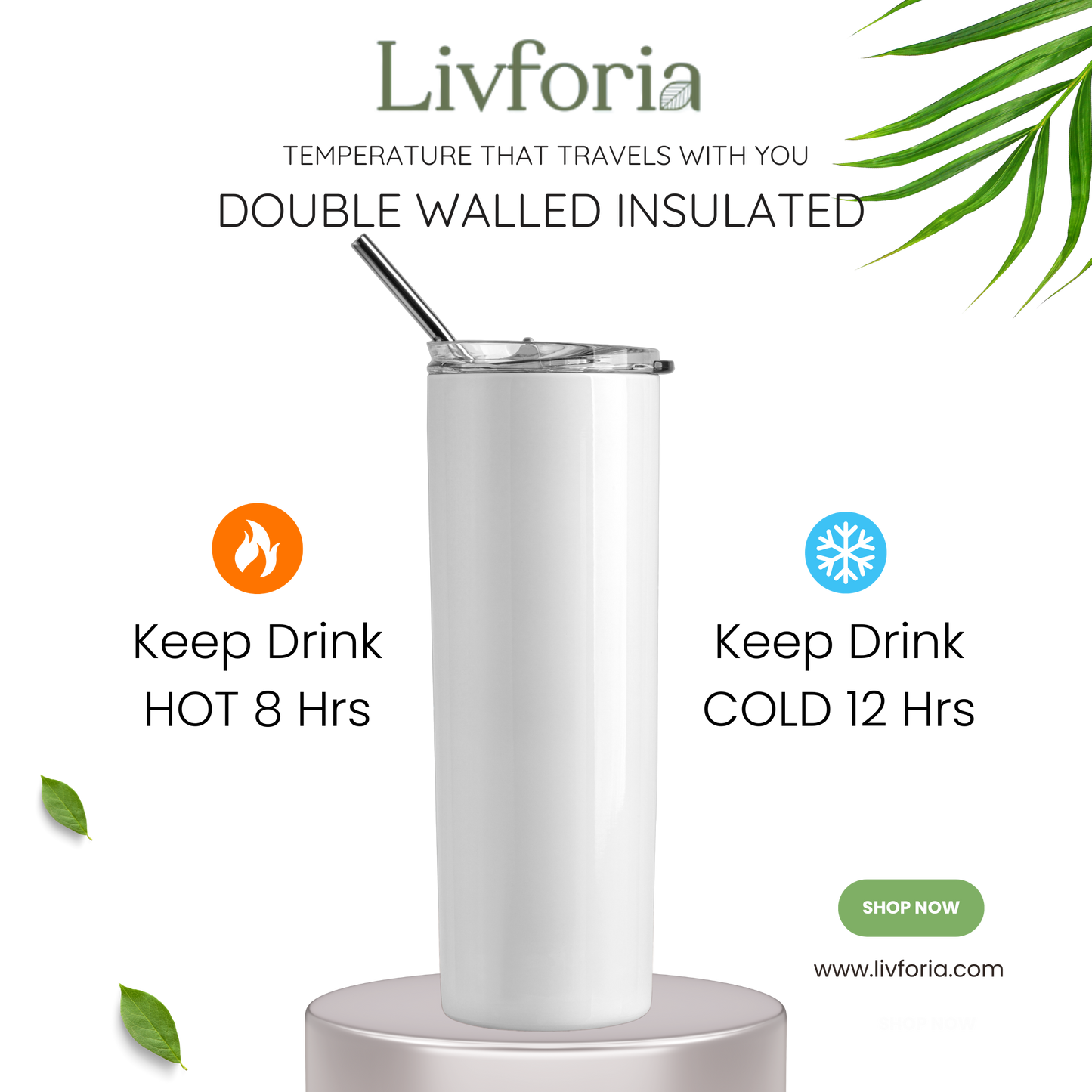 Elegant Neutral 20 oz Stainless Steel Tumbler | Double Wall Insulated |  Reusable Metal Straw Included (Pack of 1)