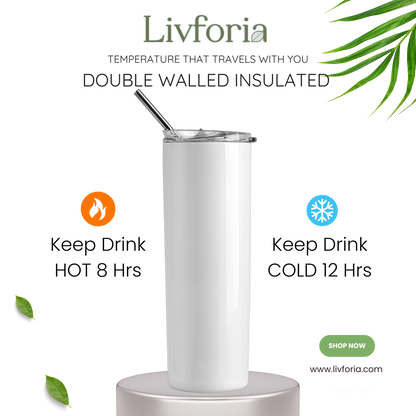 Elegant Neutral 20 oz Stainless Steel Tumbler | Double Wall Insulated |  Reusable Metal Straw Included (Pack of 1)