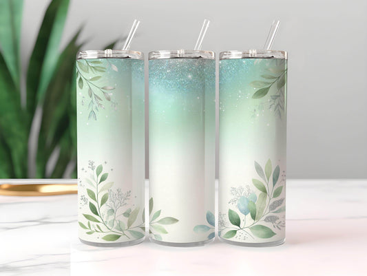 Refreshing 20oz Stainless Steel Tumbler – Green Botanical Design | Double Wall Insulated - livforia